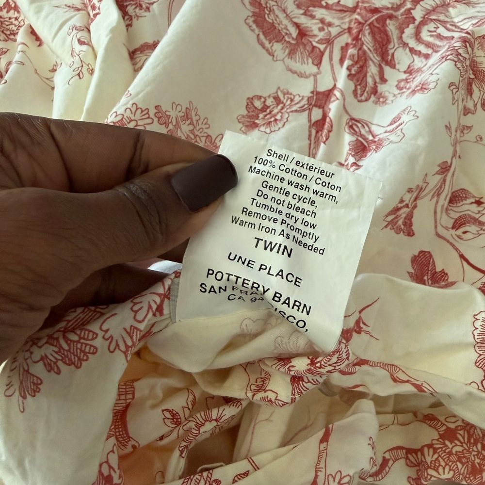 Pottery Barn Vintage Toile Red Country Scene Floral Duvet Cover TWIN - Picture 3 of 5